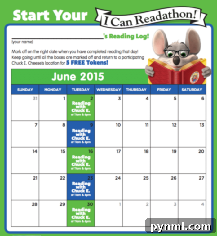 Encourage reading with Chuck E. Cheese reward calendars for free tokens. Child proudly showing their Chuck E. Cheese reading reward calendar
