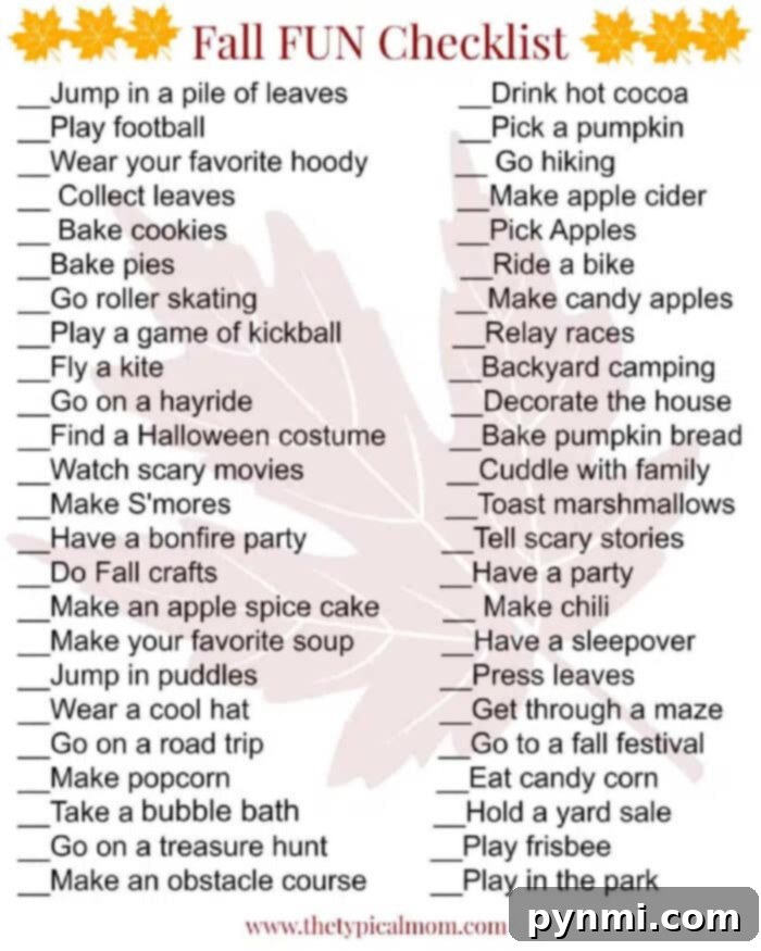 Harvest Happiness A Fall Activity Guide 7 Printable Fall Activities Bucket List checklist displaying various autumn ideas