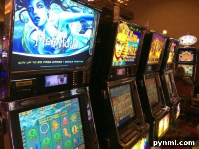 Pechanga Resort and Casino: A Deep Dive into the Experience 8 A vibrant and spacious section of the Pechanga casino floor, featuring numerous slot machines brightly lit, creating an inviting and exciting gaming atmosphere.