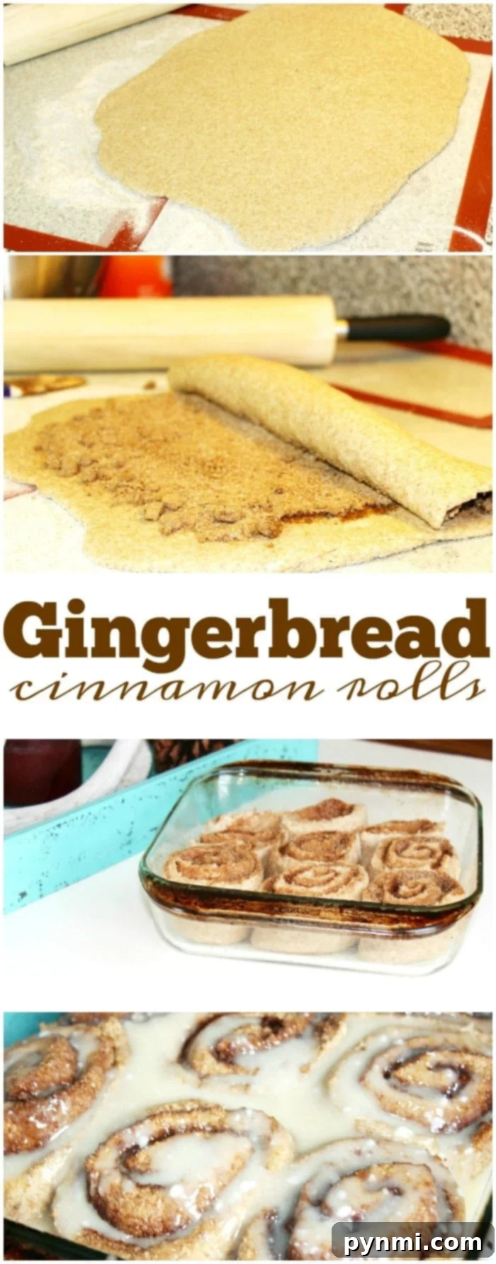Gingerbread cinnamon rolls are amazing on Christmas morning! There's nothing like homemade cinnamon rolls and adding gingerbread is so tasty. #gingerbread #cinnamonrolls #homemade #christmas #breakfast Delicious gingerbread cinnamon rolls topped with sweet icing, ready to be enjoyed on Christmas morning.