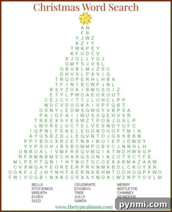 Free printable Christmas word search activity for holidays and classroom Christmas tree and gingerbread man word search puzzles for kids
