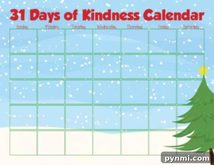 Download Your Free Printable Kindness Calendar for the Holidays A beautifully designed printable kindness calendar displaying daily prompts and ideas for performing acts of kindness throughout the holidays.