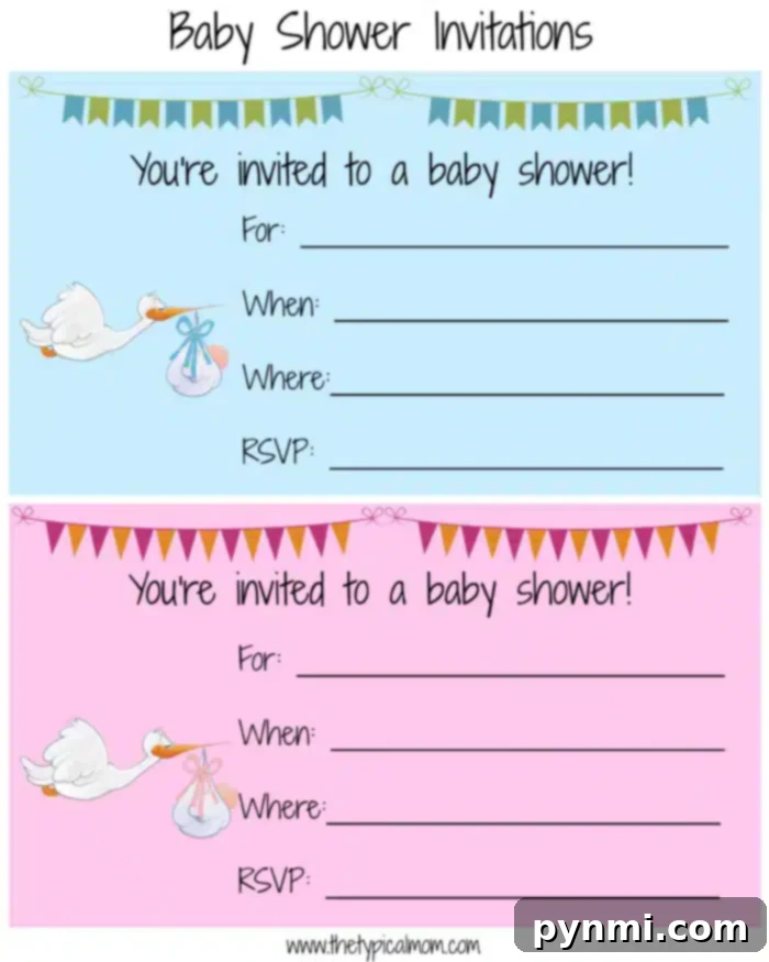 Beautiful collection of free baby shower invitation templates for boys and girls.
