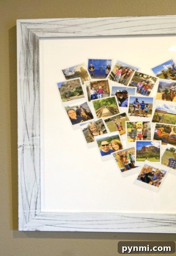 Minted Heart Snapshot Mix - customize your family photos into a beautiful, meaningful piece of wall art. Minted Heart Snapshot Mix framed photo collage displaying a collection of family vacation photos