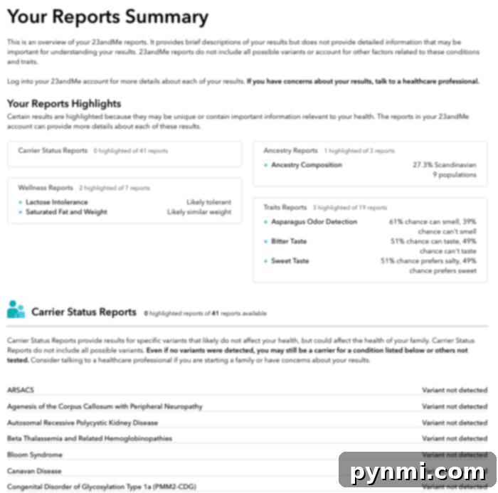 detailed DNA testing results page from 23andMe