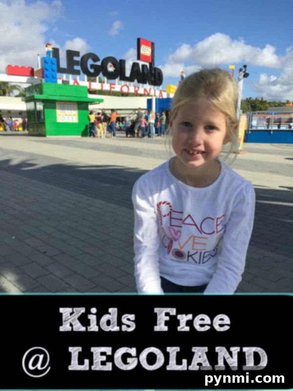 Take advantage of the free child's admission to LEGOLAND California and create cherished family memories. Grab cheap tickets with this BOGO offer online. Nothing beats the excitement of free tickets for your kids! kids free at legoland - Happy family posing with LEGO characters at LEGOLAND