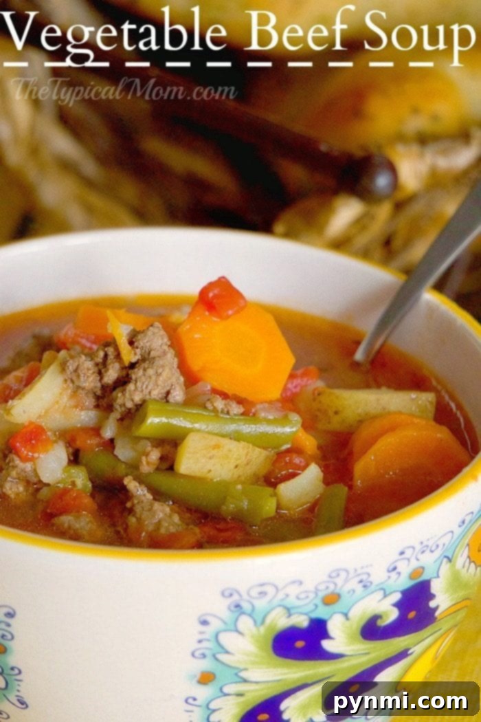 Healthy Instant Pot vegetable beef soup is amazing! It costs less than $20 for the whole meal, it's a healthy soup, and the kids love it! Done in just 20 minutes and a nutritious pressure cooker dinner that is complete as is or serve it with a side of bread for added goodness.. #instantpot #pressurecooker #vegetable #beef #soup #recipe #vegetarian #instantpotrecipes #thetypicalmom Hearty Instant Pot vegetable beef soup, a wholesome and nutritious meal.