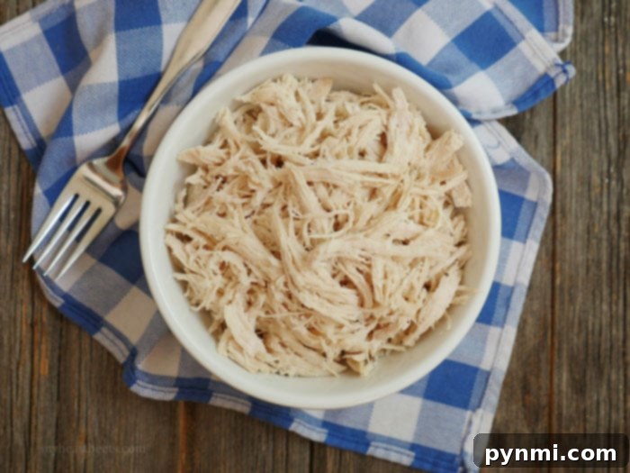 Perfectly shredded chicken in the Instant Pot, ready for your next meal. Shredded chicken in the Instant Pot, ready to serve.