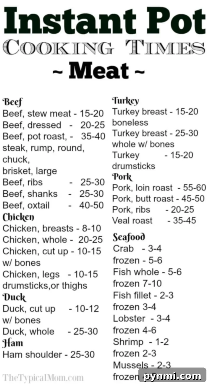 instant pot cooking times