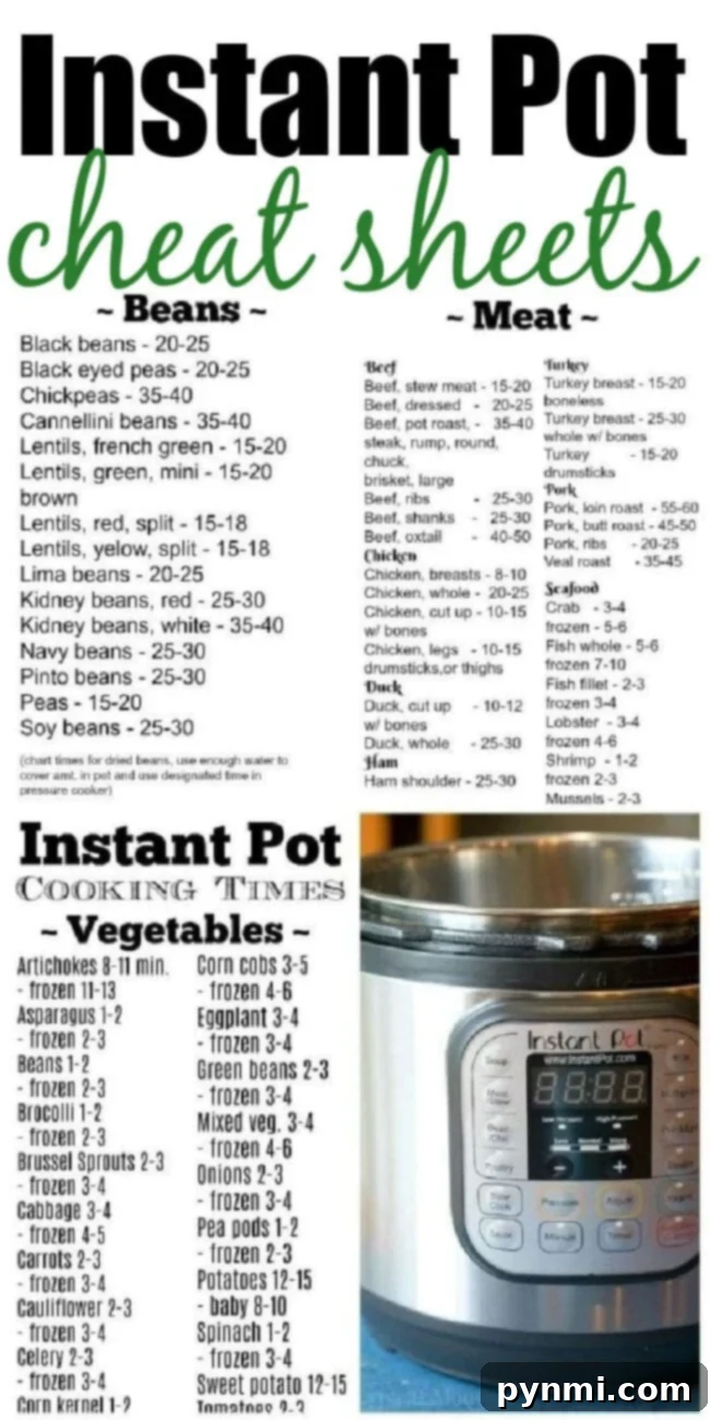 instant pot cooking times cheat sheet