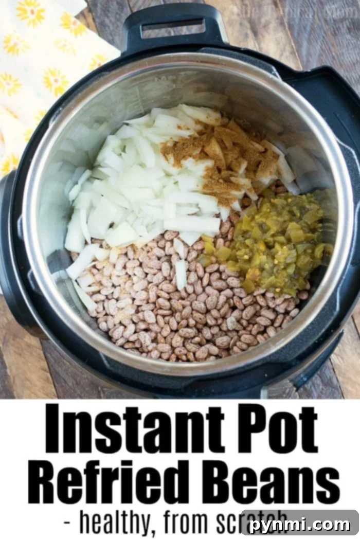 Healthy Instant Pot refried beans, freshly made from dry beans, offering a healthier alternative.
