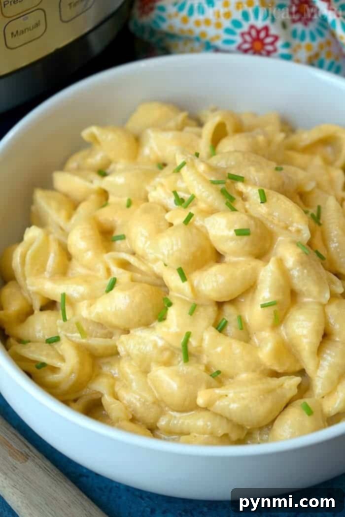 One-Pot Wonder Mac 5 A generously sized bowl of rich, creamy homemade Instant Pot Macaroni and Cheese, a perfect comfort food.