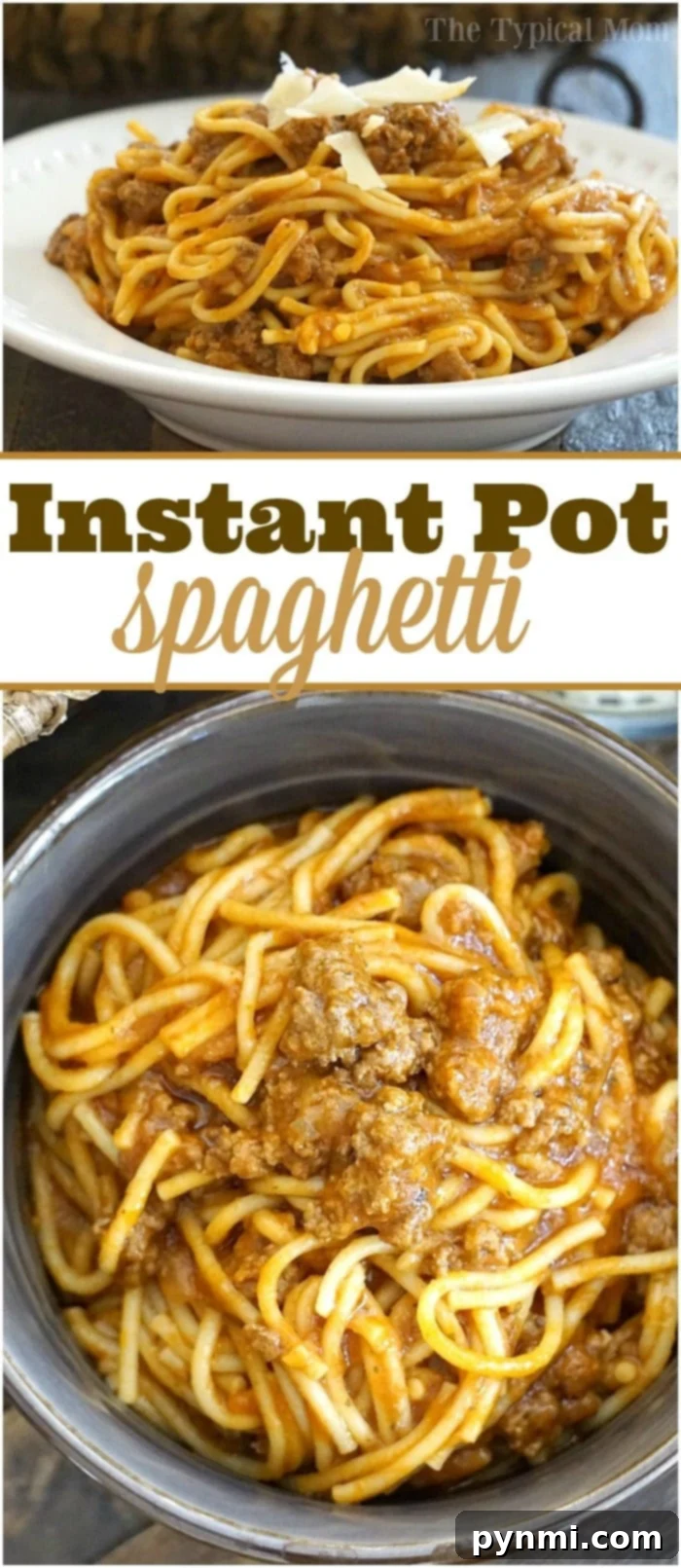 Instant Pot spaghetti recipe that's one of our favorite one pot meals ever! A family favorite dinner that you just dump and go and only requires a few ingredients to make. A complete pasta dish that feeds all five of us for under ten dollars, that's a big win in my book! #instantpot #pressurecooker #spaghetti #intantpotrecipes #instantpotspaghetti #pasta #thetypicalmom #crockpotexpress Pressure cooker spaghetti, a one-pot meal that feeds a family for under ten dollars.