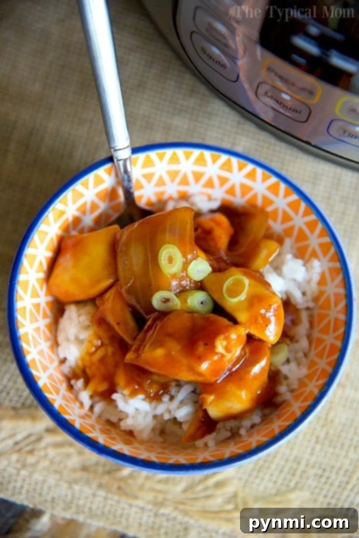 Zesty Instant Pot Orange Chicken 2 Delicious Instant Pot Orange Chicken served over rice, a healthy and quick 3-ingredient recipe.
