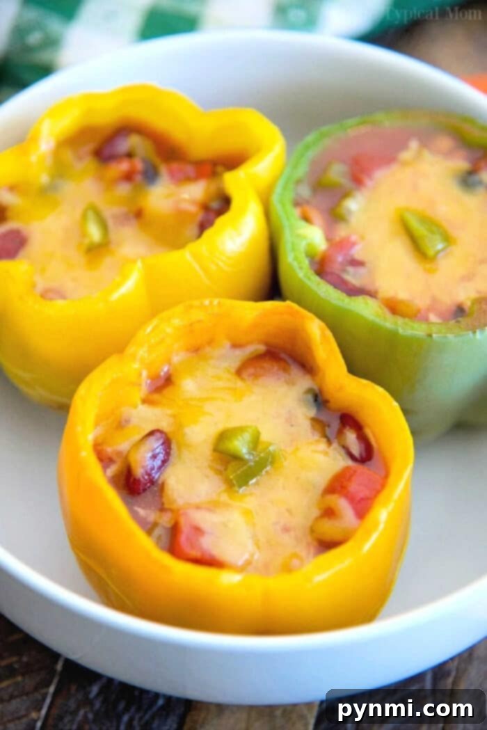 Reinvented Chili Stuffed Bell Peppers 4 A final serving of delicious chili stuffed bell peppers, garnished and ready to eat