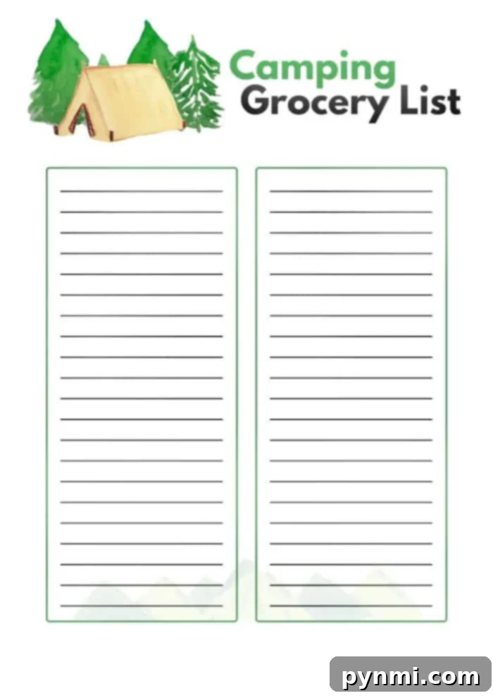 camping grocery list printable