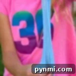 Child stretching blue slime made with laundry detergent while wearing a pink shirt with colorful numbers.