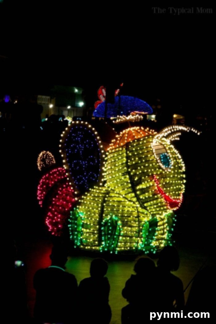 Close-up of a vibrant Disneyland Electrical Parade float