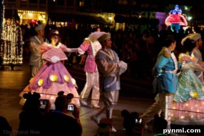 Excited crowd watching the Disneyland Electrical Parade