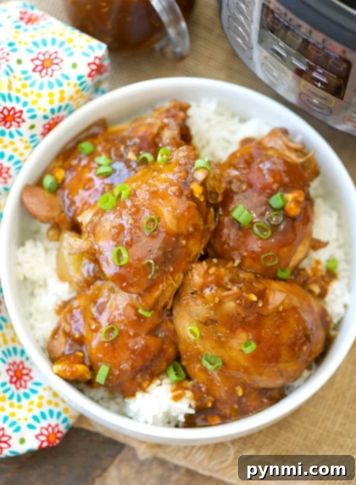 Instant Pot Spicy Teriyaki Chicken Thighs served with rice