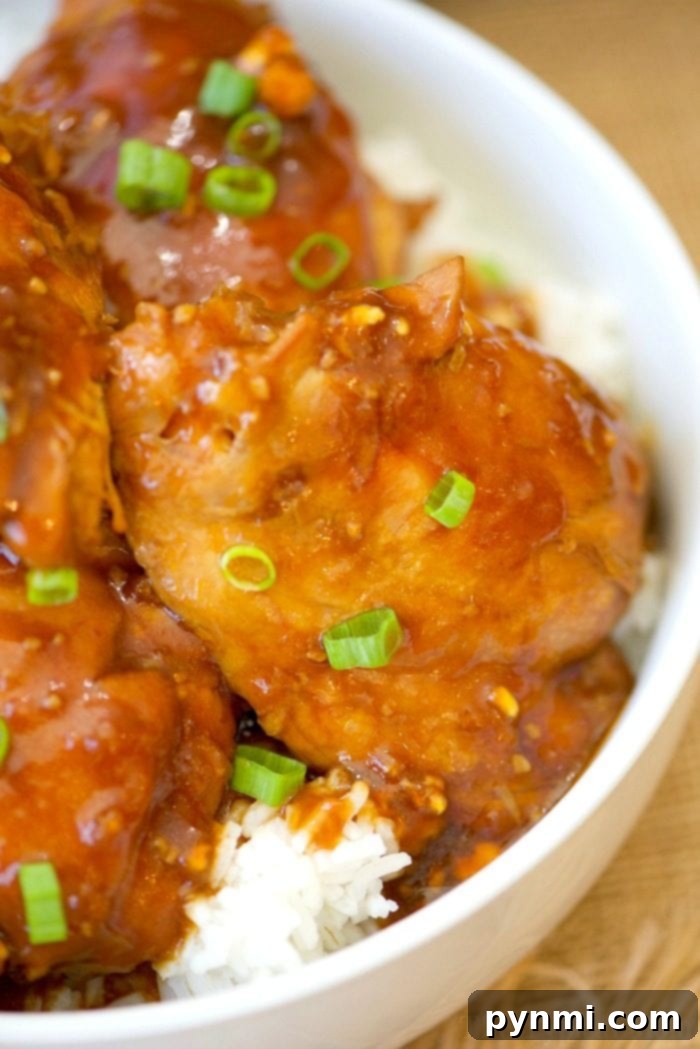 Finished Instant Pot spicy teriyaki chicken thighs with sauce