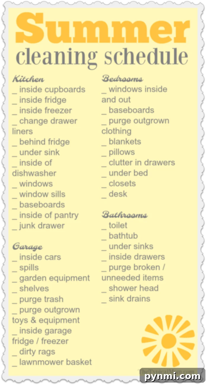Summer House Cleaning Schedule Printable