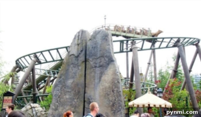The Flight of the Hippogriff roller coaster, a family-friendly adventure set amidst Hagrid's hut.