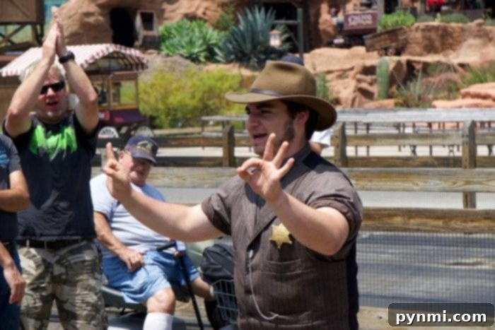 Interactive experience with a Ghost Town Alive character at Knott's Berry Farm.