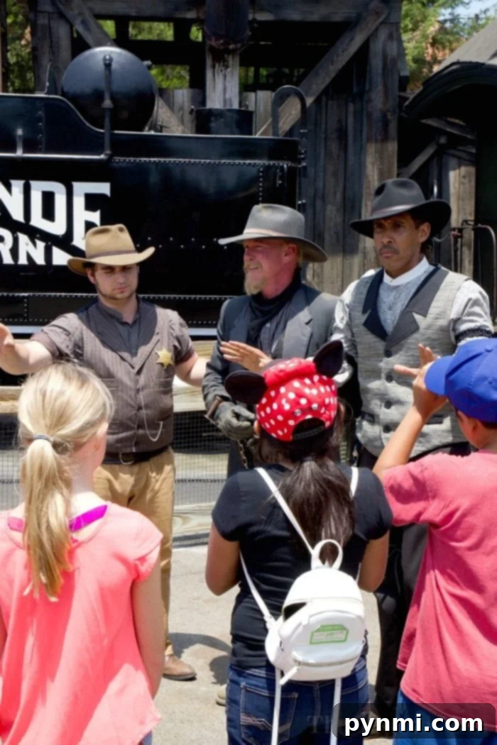 Group photo with Ghost Town Alive characters at Knott's Berry Farm.