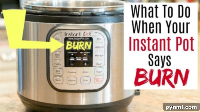 Unlock the Power of Your Instant Pot 5 Instant Pot display showing a 'burn' error message, indicating troubleshooting steps are needed for the pressure cooker to resolve the issue.