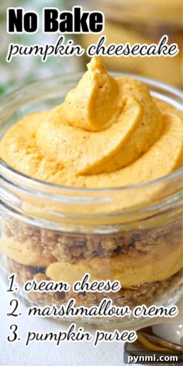 Decadent No-Bake Pumpkin Cheesecake 4 No Bake Pumpkin Cheesecake in Jars features layers of creamy cheesecake and buttery crumbs, topped with a swirl of spiced pumpkin filling—a deliciously easy dessert in every jar.