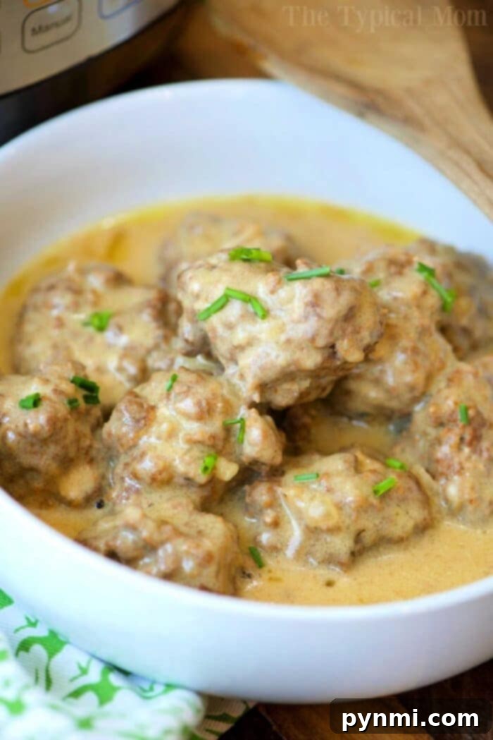 Instant Pot Swedish meatballs recipe! Total comfort food at it's finest and takes less than 20 minutes to make. You've got to try it with frozen meatballs or make them yourself! Keto friendly #instantpot #swedishmeatballs #meatballs #pressurecooker #instantpotrecipes #thetypicalmom #keto easy-homemade-swedish-meatballs in Instant Pot