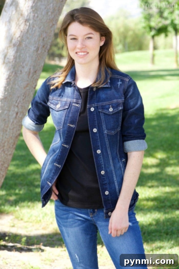 A young girl in a stylish yet modest casual outfit, demonstrating how conservative clothing can still be trendy and comfortable for teens and tweens.