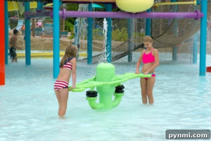 Joyful children sliding down a water slide into a splash pool at Aquatica