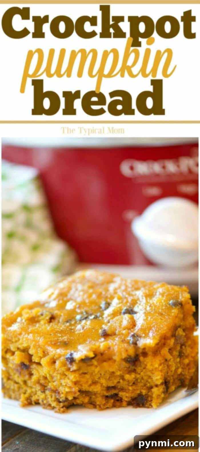 Delicious crockpot pumpkin bread recipe ready to be enjoyed.
