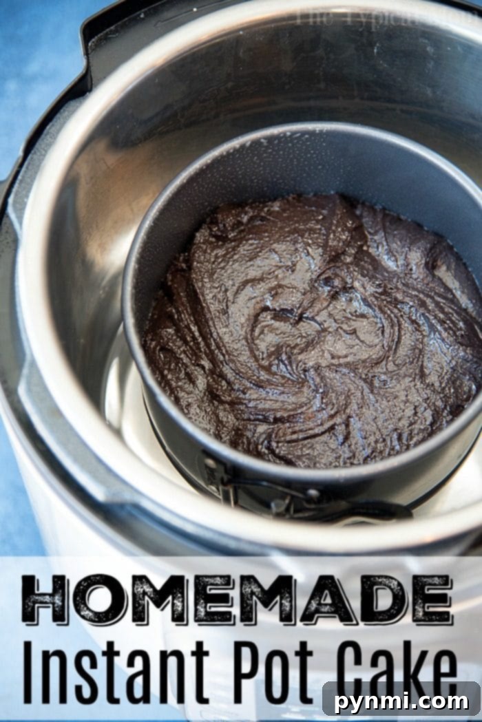 A perfectly baked, dense Instant Pot Chocolate Cake on a cooling rack, ready for frosting or serving. Its dark brown surface promises a rich, moist interior, highlighting the success of pressure cooking.
