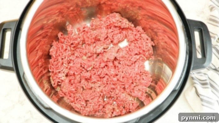 Cooked ground beef in an Instant Pot.