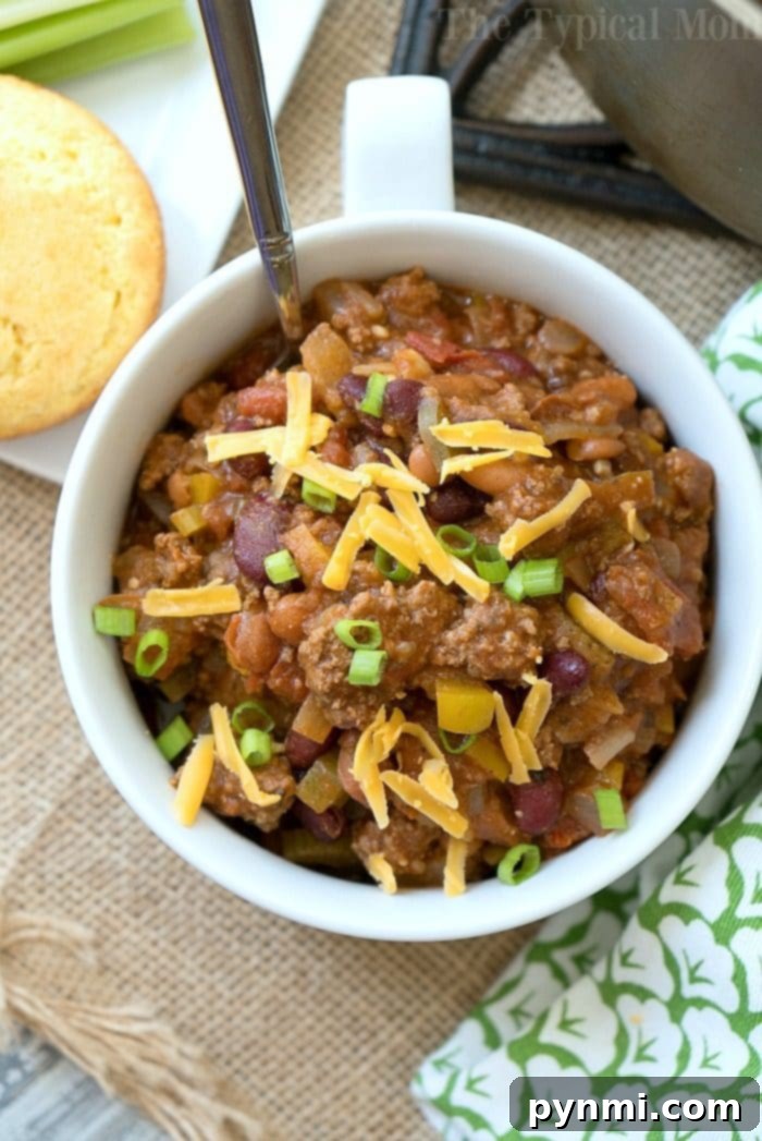 Easy Bloody Mary Chili recipe with a focus on its thick, rich texture