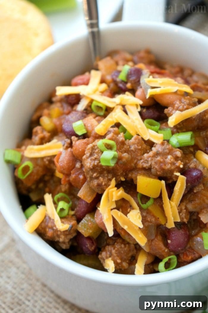 Easy Bloody Mary Chili recipe close-up, showcasing its rich texture and ingredients