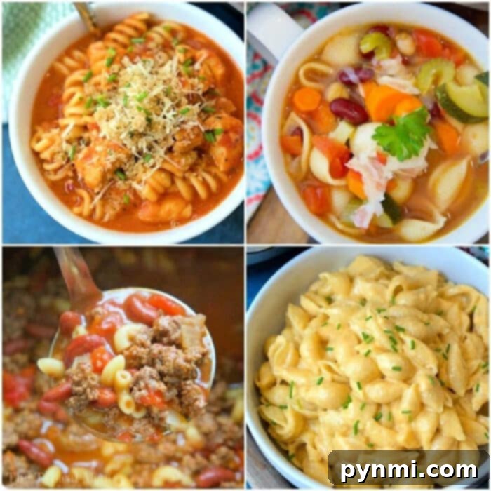 Effortless Instant Pot Pasta Dinners 2 pressure cooker pasta recipes - a collage of various pasta dishes cooked in a pressure cooker
