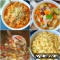 A collage of four bowls of pasta dishes showcasing instant pot pasta recipes.
