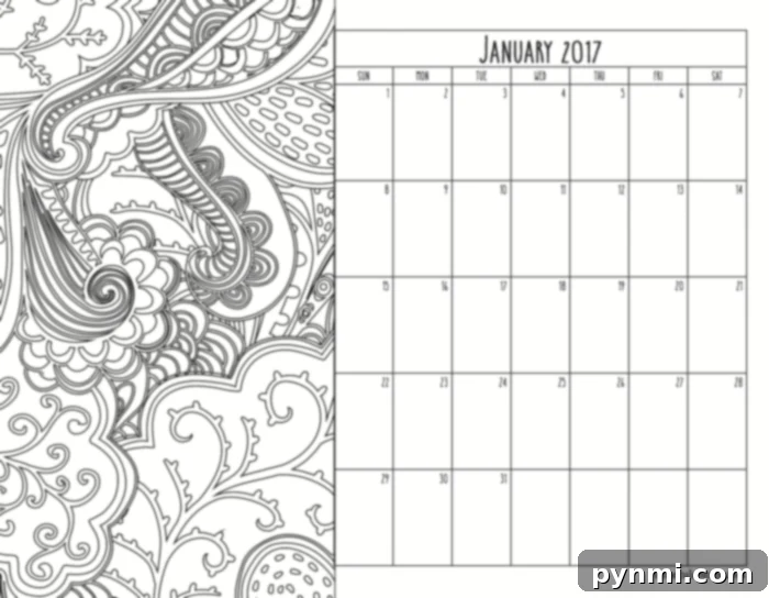 Printable calendar pages for daily planning and organization.