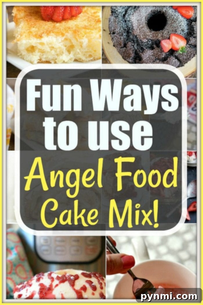 A collection of various angel food cake mix recipes, showcasing different flavors and presentations.