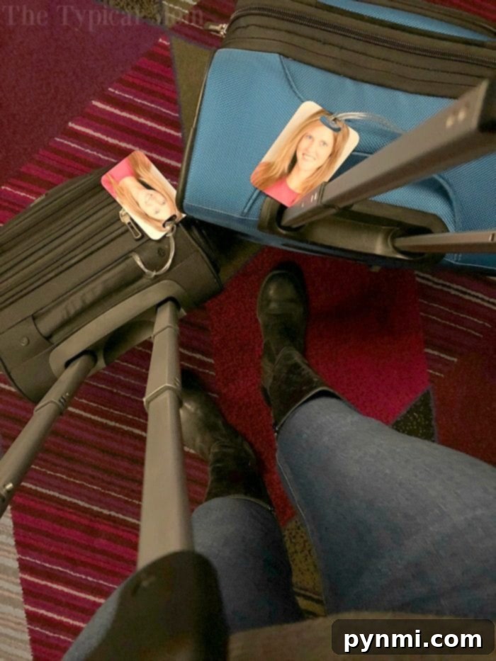 A vibrant custom printed luggage tag with a personalized design, making baggage claim easier and more stylish.