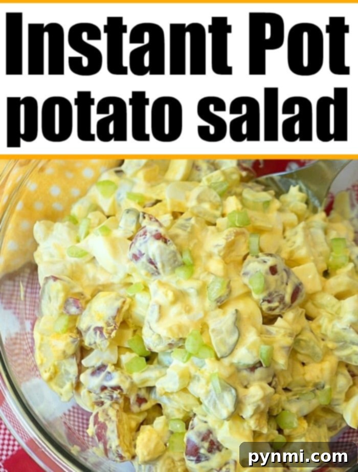 Amazing Instant Pot potato salad in just 5 minutes! Loaded with eggs and pickles it's the perfect side dish to any meal. #instantpot #pressurecooker #potatosalad #salad #potato #sidedish #easy egg potato salad with fresh herbs