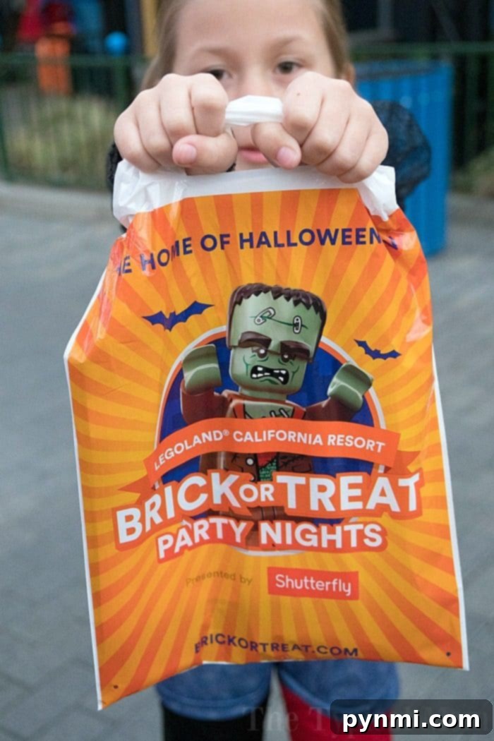 Legoland Brick or Treat entrance with festive Halloween decorations and characters