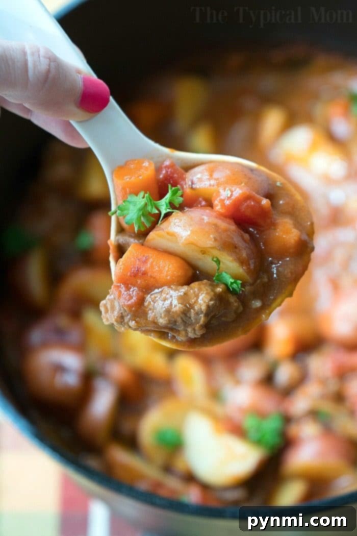 Dutch Oven beef stew is hearty & will bring you back to your childhood! Packed with tender beef and vegetables it's the perfect dinner or camping meal. #dutchoven #stew #beef #recipes Hearty Dutch Oven Beef Stew with vegetables and a rich gravy, perfect for a cozy dinner or camping