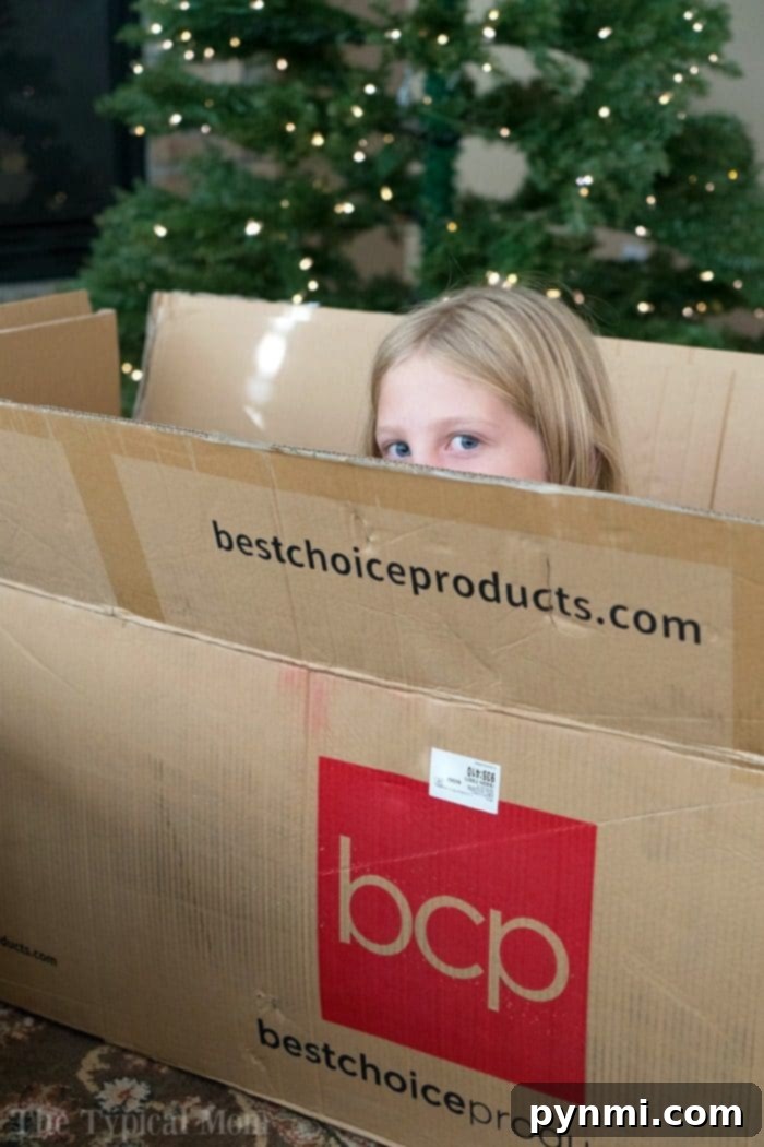 A family decorating a new artificial Christmas tree with joy and anticipation during the holiday season.
