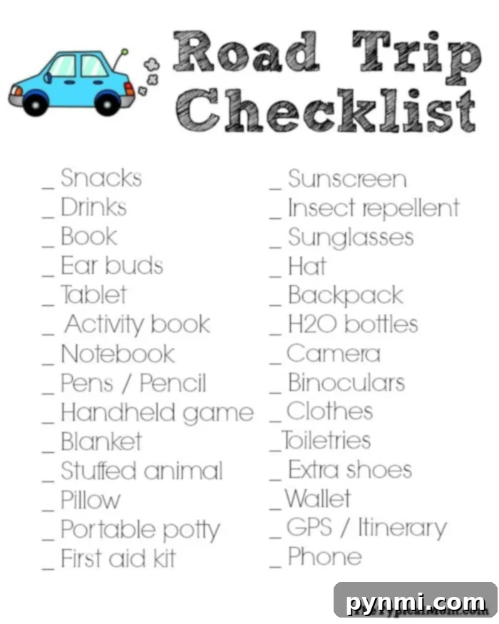 printable road trip checklist