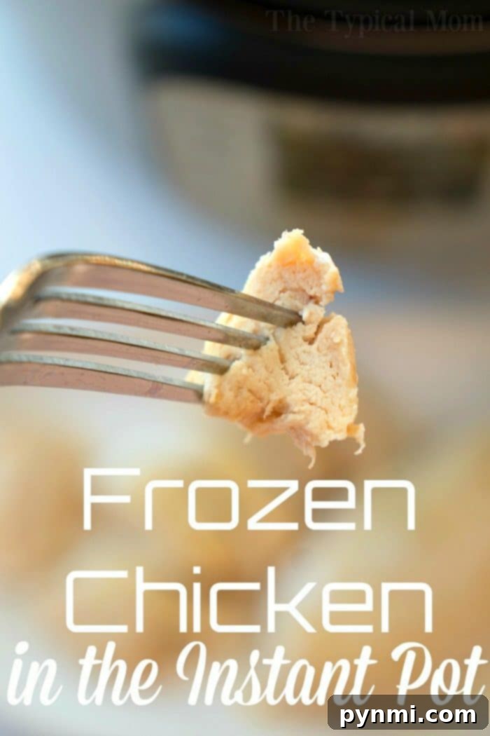 Frozen chicken in the Instant Pot or pressure cooker & how to cook it, here are the times you need! It is easy to do and a great way to make chicken sliders or shredded chicken meals for dinner. Tender chicken breasts become juicy in less than 15 minutes, you'll see. #instantpotrecipes #instantpot #pressurecooker #frozenchicken #instantpotcooktimes Frozen Chicken in the Instant Pot 2